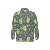 Cute owls leaves pattern Men's Long Sleeve Polo Shirt