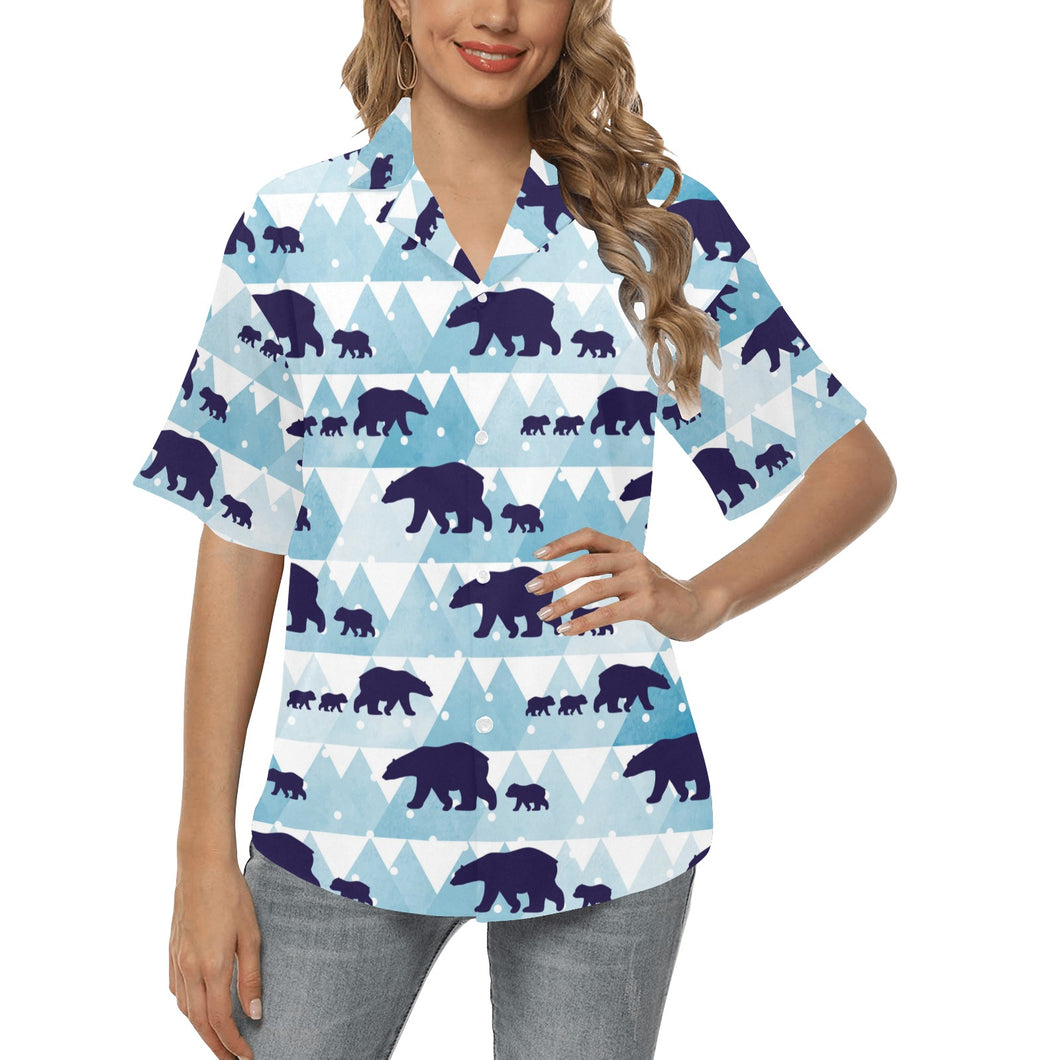 polar bear winter snow pattern Women's All Over Print Hawaiian Shirt