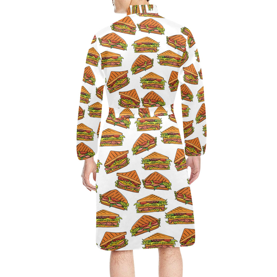Sandwich Pattern Print Design 02 Men's Long Sleeve Belted Night Robe