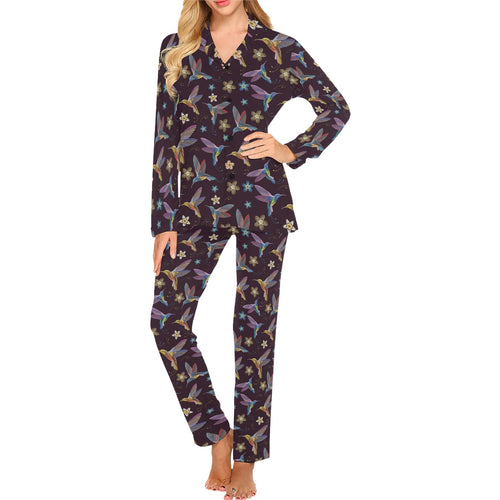 Hummingbird Pattern Print Design 04 Women's Long Pajama Set