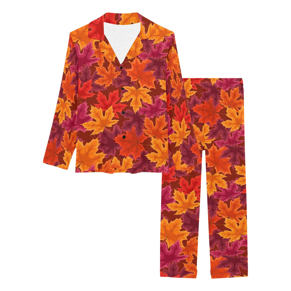 Autumn maple leaf pattern Women's Long Pajama Set