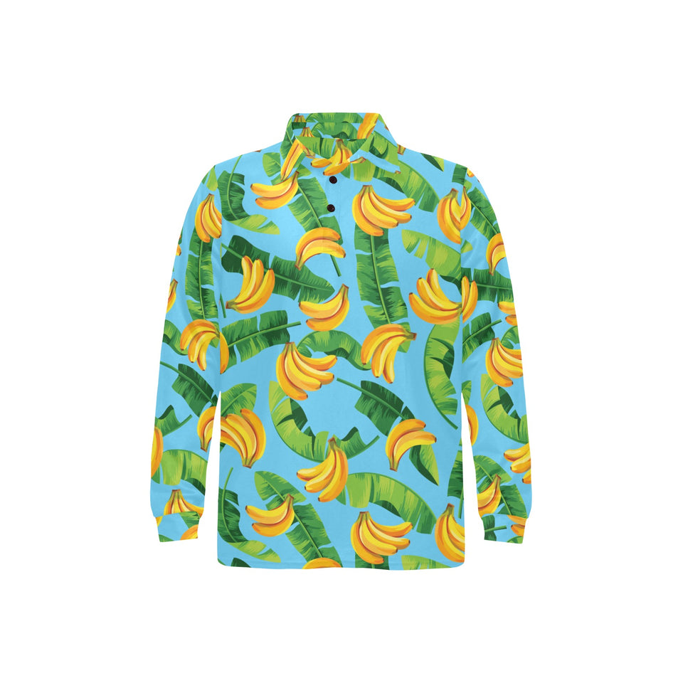 banana leaves banana design pattern Men's Long Sleeve Polo Shirt