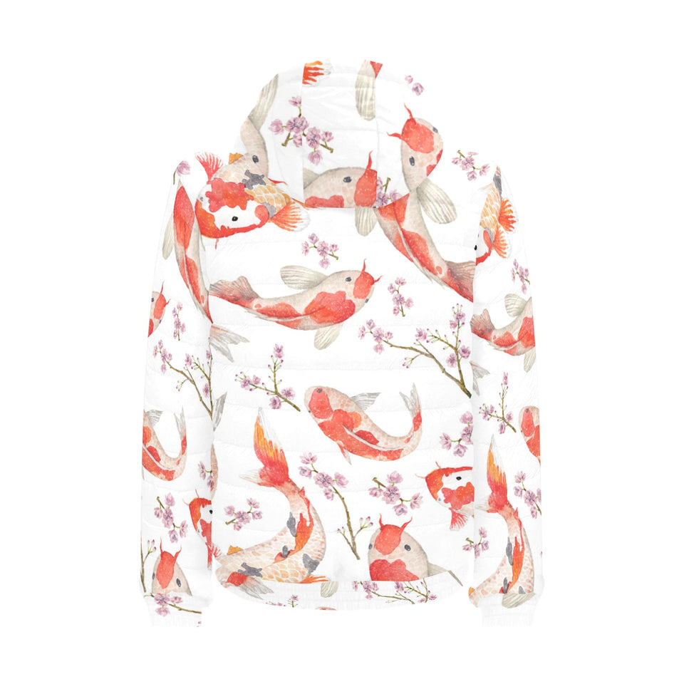 Watercolor Koi Fish Carp Fish pattern Men's Padded Hooded Jacket