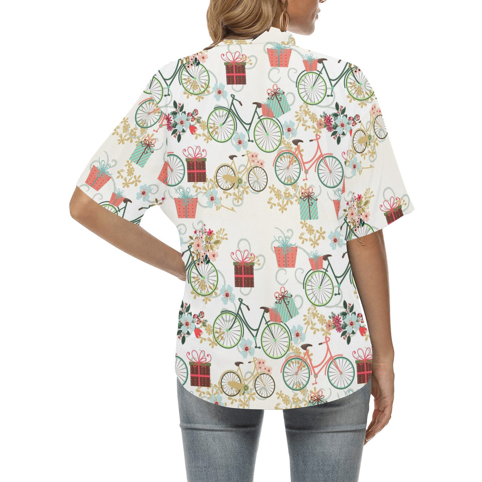 Bicycle Pattern Print Design 05 Women's All Over Print Hawaiian Shirt