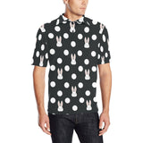 Cute white rabbit polka dots black background Men's All Over Print Polo Shirt