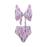 Cute ice cream cone animal pattern Chest Bowknot High Waisted Bikini Swimsuit