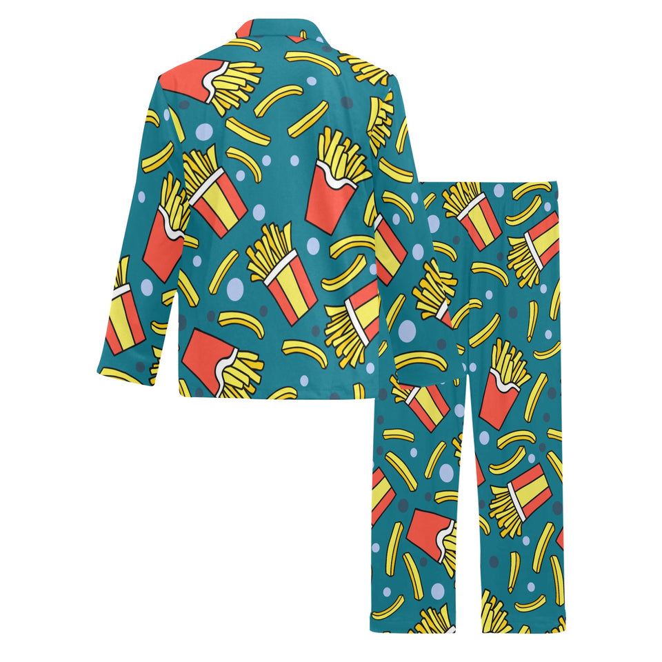 French fries red paper box pattern Men's Long Pajama Set
