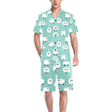 Cute sheep green background Men's V-Neck Short Pajama Set