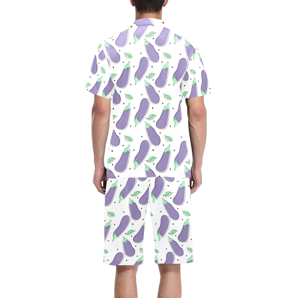 Eggplant Pattern Print Design 05 Men's V-Neck Short Pajama Set