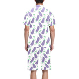 Eggplant Pattern Print Design 05 Men's V-Neck Short Pajama Set