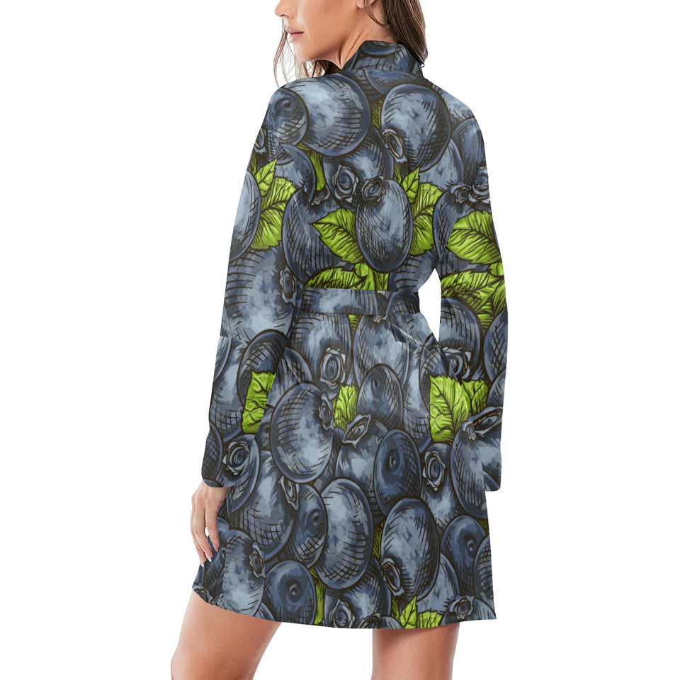 blueberry pattern Women's Long Sleeve Belted Night Robe