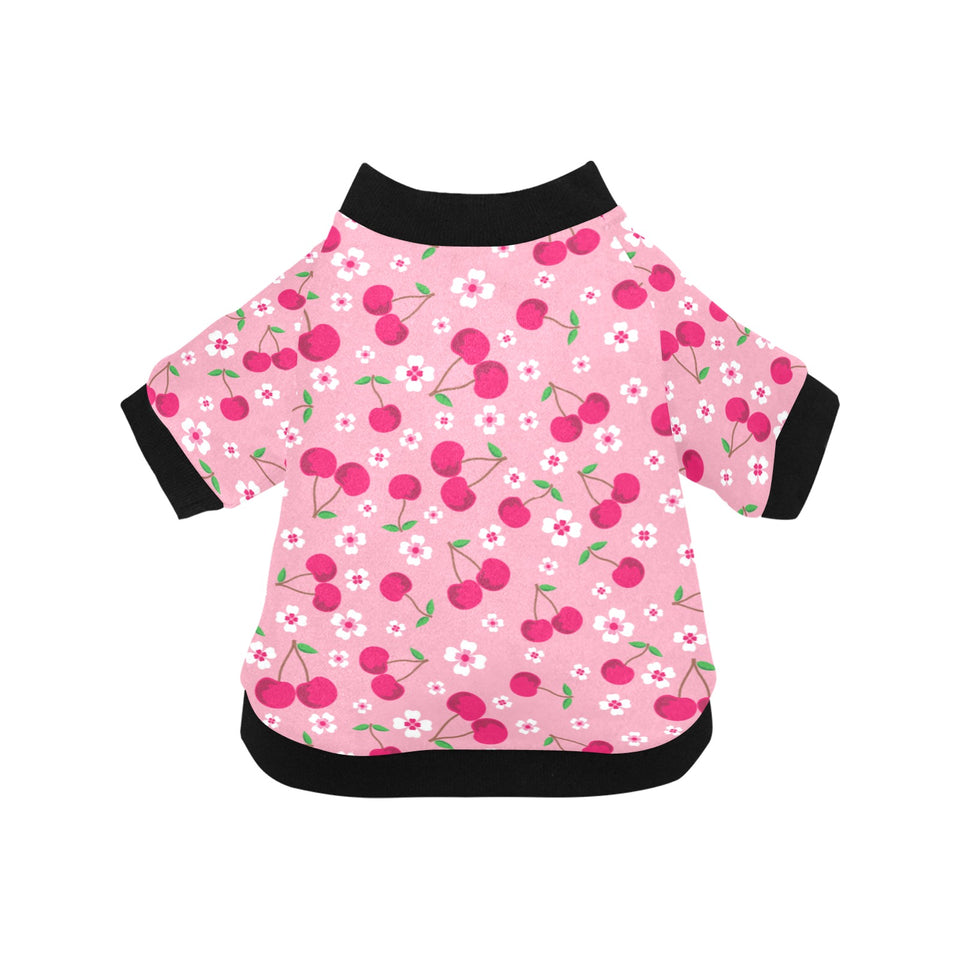 cherry flower pattern pink background All Over Print Pet Dog Round Neck Fuzzy Shirt
