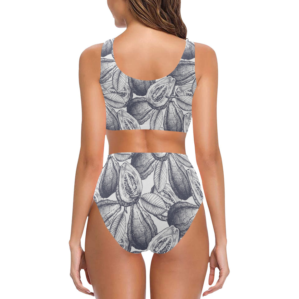 Guava tropical hand drawn pattern Chest Bowknot High Waisted Bikini Swimsuit