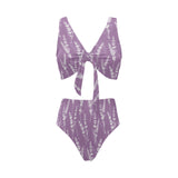 Lavender flowers purple pattern Chest Bowknot High Waisted Bikini Swimsuit