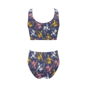 Koi Fish Carp Fish pattern Chest Bowknot High Waisted Bikini Swimsuit