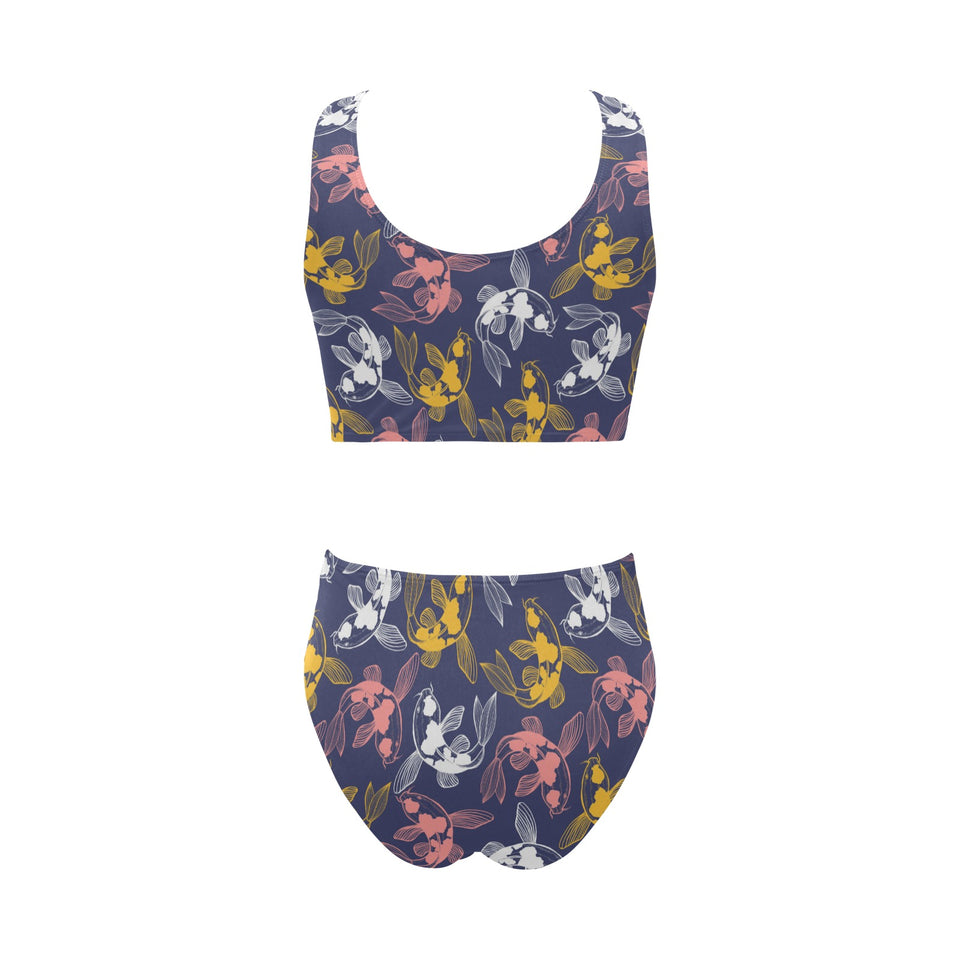 Koi Fish Carp Fish pattern Chest Bowknot High Waisted Bikini Swimsuit