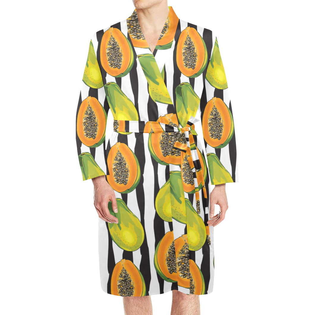 papaya design pattern Men's Long Sleeve Belted Night Robe