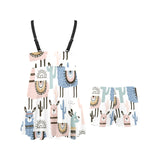 lama Alpaca cactus hand drawn pattern Chest Sexy Pleated Two Piece Swim Dress