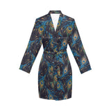 Beautiful peacock feather pattern Women's Long Sleeve Belted Night Robe