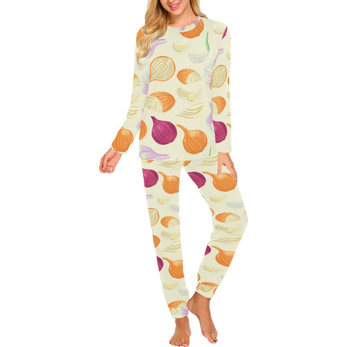 Onion garlic white red pattern Women's All Over Print Pajama Set