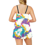 Colorful crow illustration pattern Chest Sexy Pleated Two Piece Swim Dress
