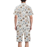 Cute nautical steering wheel anchor pattern Men's V-Neck Short Pajama Set