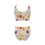 Onion garlic white red pattern Chest Bowknot High Waisted Bikini Swimsuit
