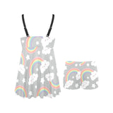 Cute rainbow clound star pattern Chest Sexy Pleated Two Piece Swim Dress