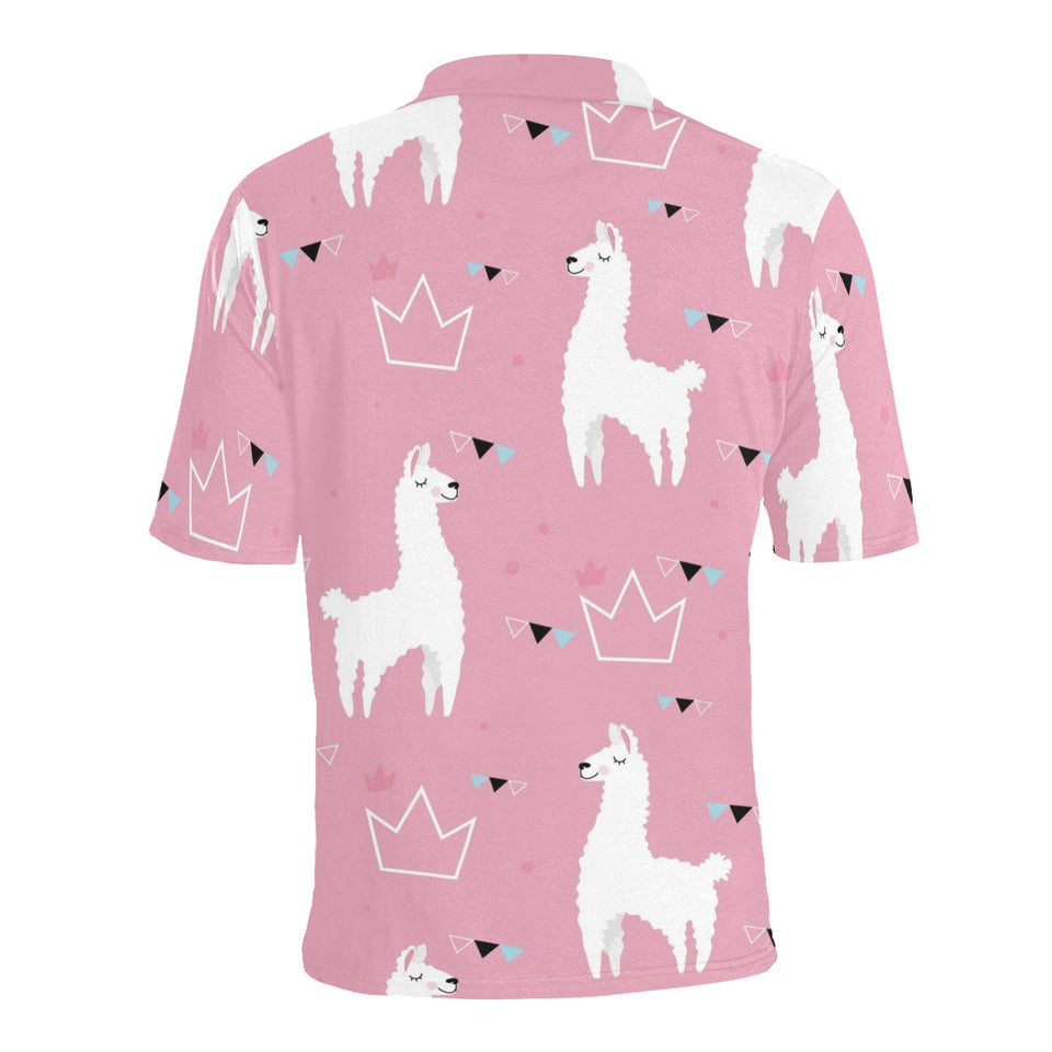 Llama Alpaca pink background Men's All Over Print Polo Shirt