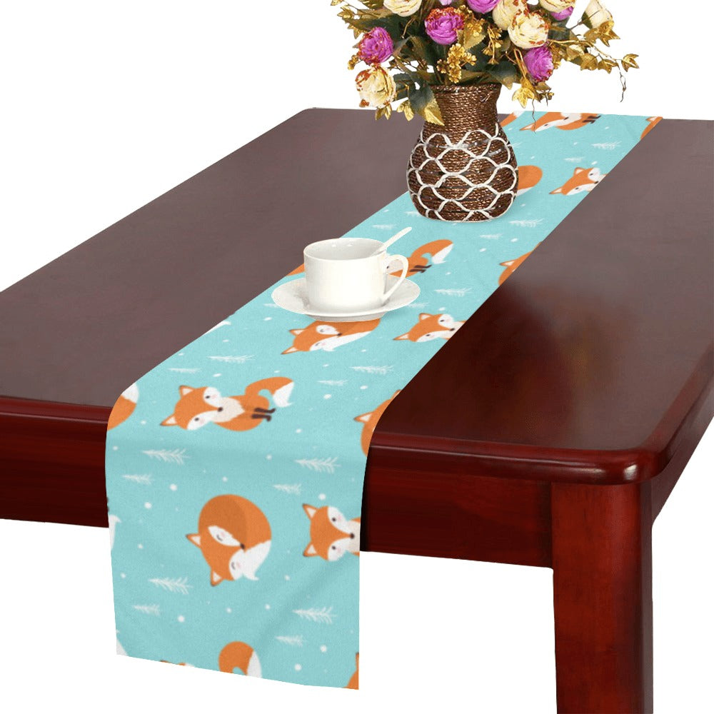 Fox pattern blue b ackground Table Runner