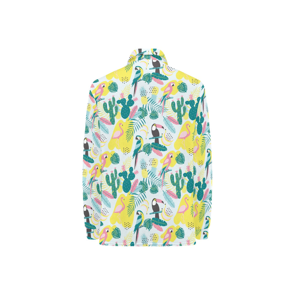 Cute parrot toucan flamingo cactus exotic leaves p Women's Long Sleeve Polo Shirt