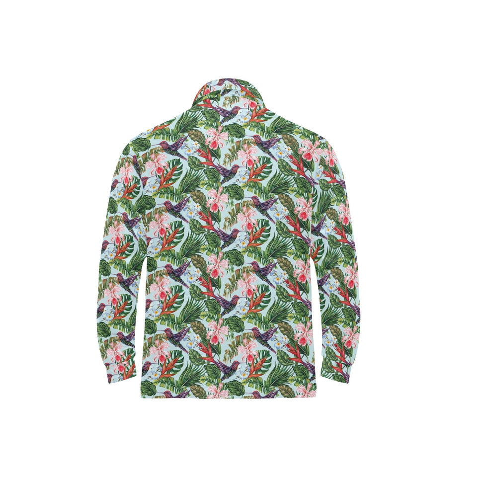 Hummingbird Pattern Print Design 05 Men's Long Sleeve Polo Shirt