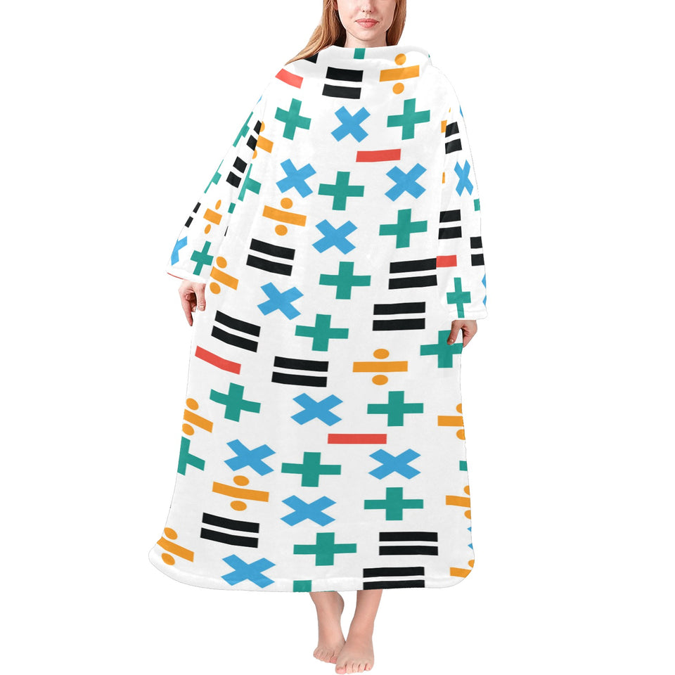 Math Pattern Print Design 05 Blanket Robe with Sleeves