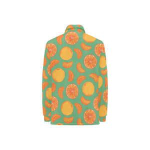 orange fruit pattern green background Women's Long Sleeve Polo Shirt