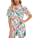Watercolor bowling pattern Women's V-Neck Short Pajama Set