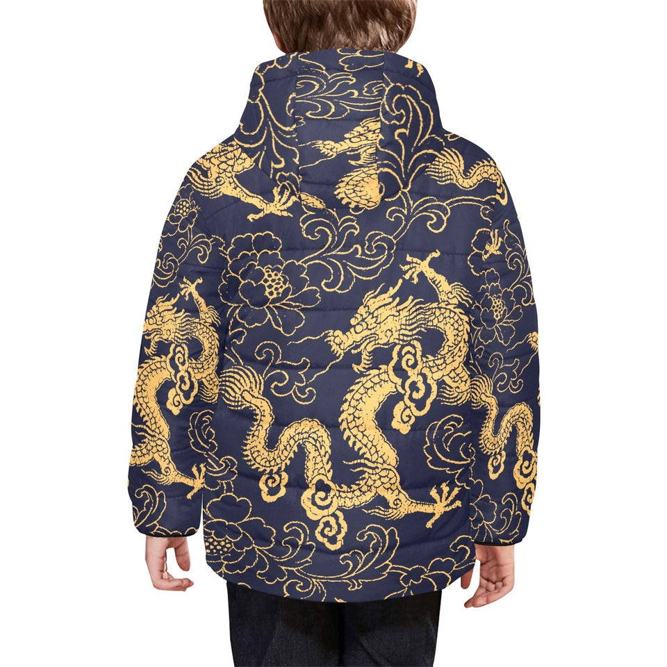 Gold dragon pattern Kids' Boys' Girls' Padded Hooded Jacket