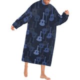 Blue Theme guitar pattern Blanket Robe with Sleeves