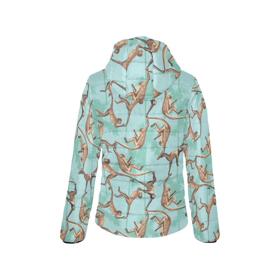 Monkey Palm tree background Women's Padded Hooded Jacket