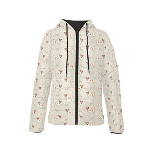 Jack Russel Pattern Print Design 02 Women's Padded Hooded Jacket