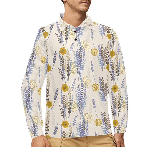 Lavender modern pattern blackground Men's Long Sleeve Polo Shirt