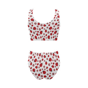 Ladybug Pattern Print Design 04 Chest Bowknot High Waisted Bikini Swimsuit