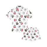 French bulldog cup paw pattern Kids' Boys' Girls' V-Neck Short Pajama Set