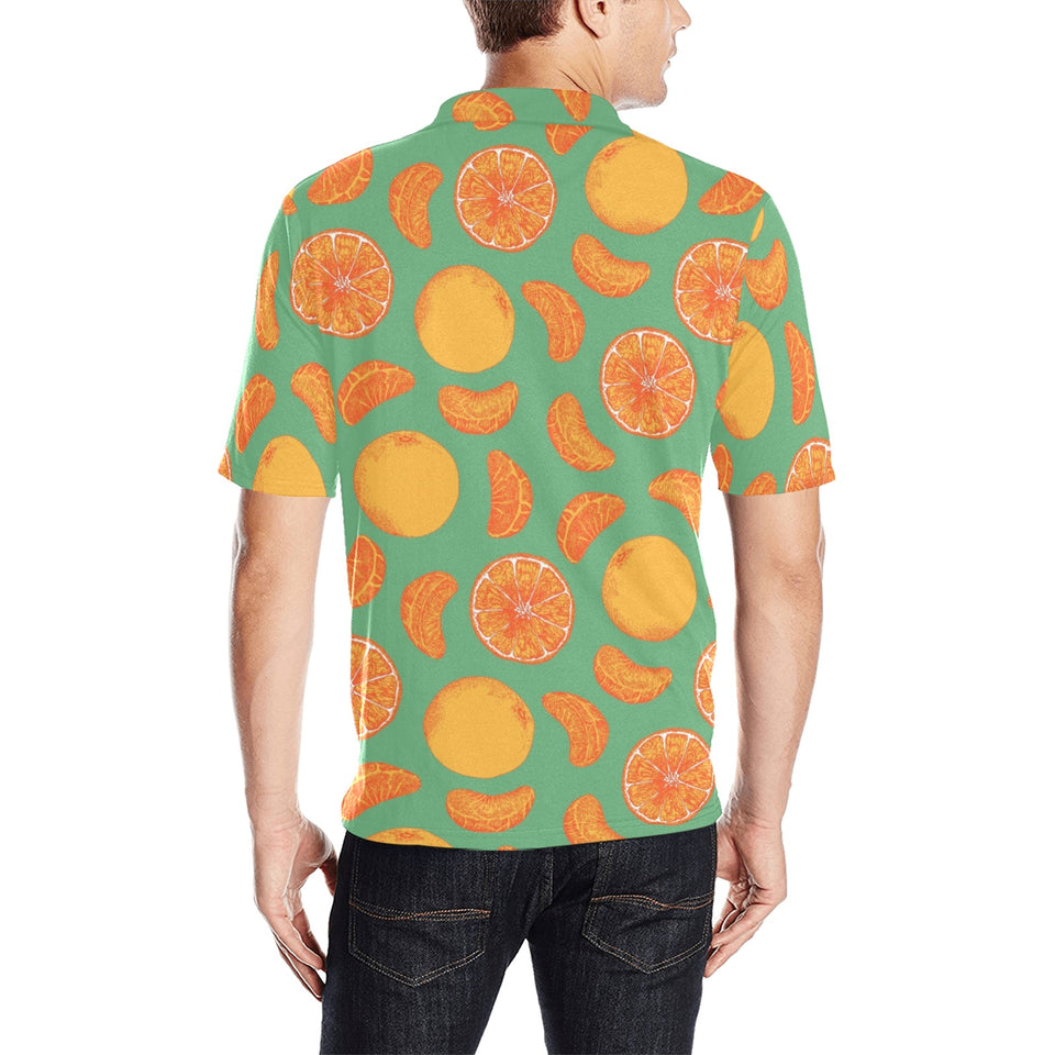 orange fruit pattern green background Men's All Over Print Polo Shirt