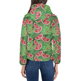 Watermelons tropical palm leaves pattern backgroun Women's Padded Hooded Jacket