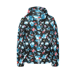 Skull flower roses leave pattern Kids' Boys' Girls' Padded Hooded Jacket