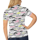 Mustache Beard Pattern Print Design 02 Women's All Over Print Polo Shirt