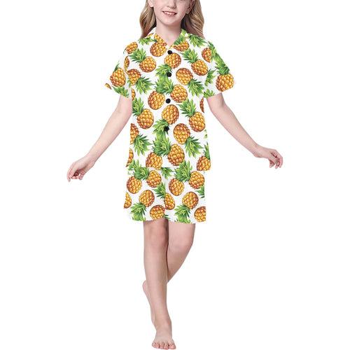 Pineapples design pattern Kids' Boys' Girls' V-Neck Short Pajama Set
