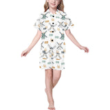 windmill pattern Kids' Boys' Girls' V-Neck Short Pajama Set