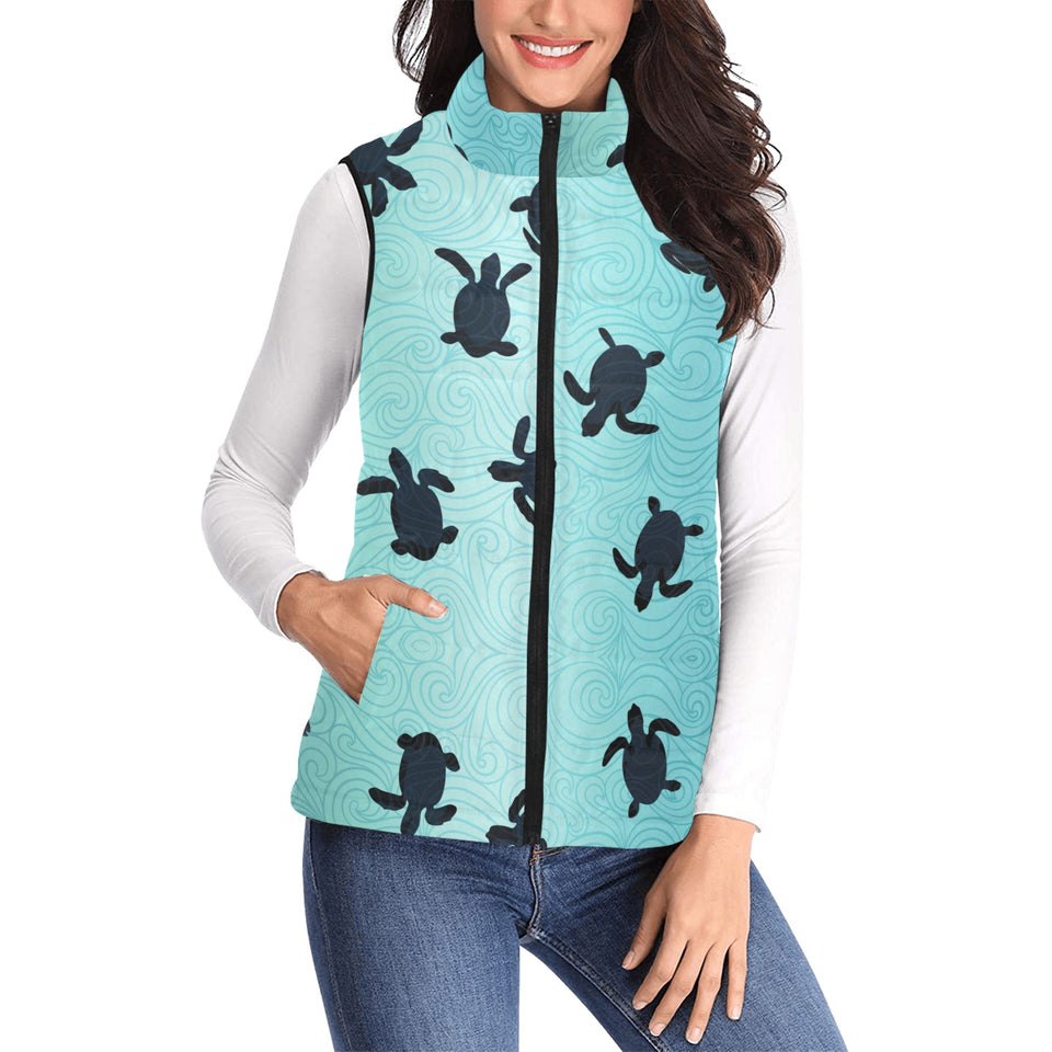 Sea turtle with blue ocean backgroud Women's Padded Vest