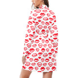Lips Pattern Print Design 05 Women's Long Sleeve Belted Night Robe
